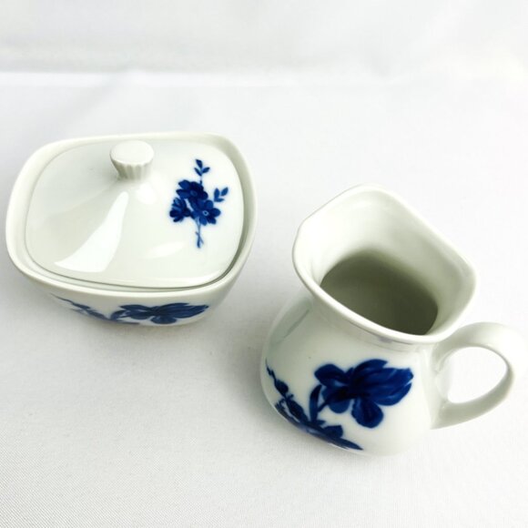Eschenbach Bavaria Sugar & Creamer Set Blue Floral Porcelain Vintage Germany - Picture 2 of 12